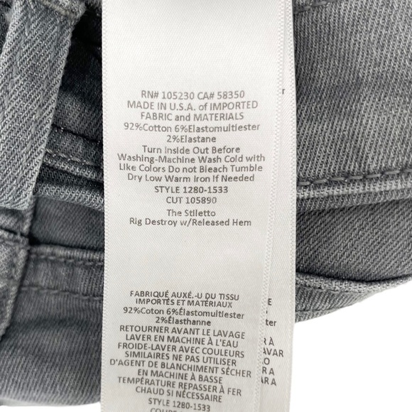 Current Elliot‎ The Stiletto Rig Destroy Released Hem Gray Skinny Jeans Size 26 - Picture 5 of 8